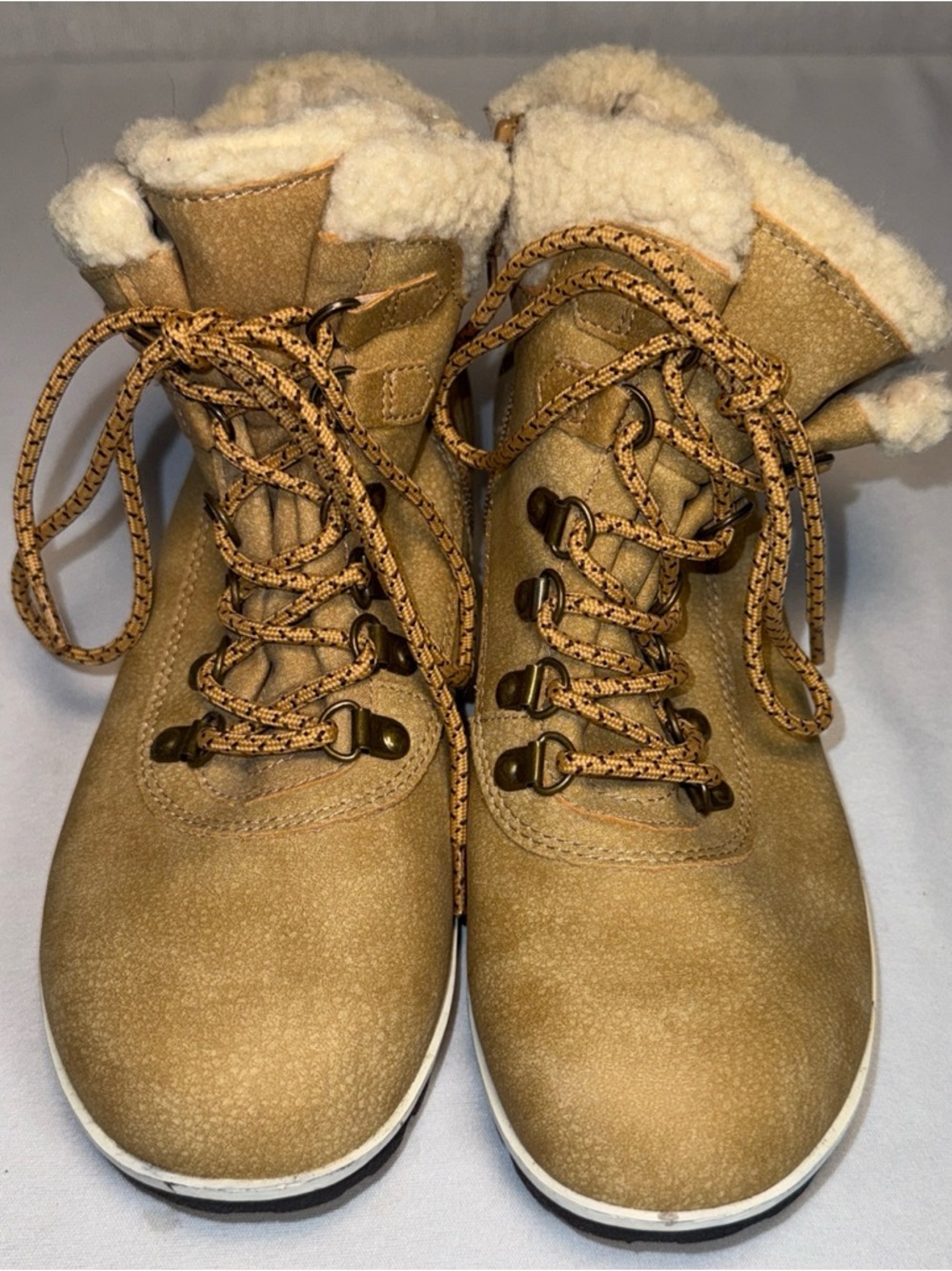 JBU Memory Foam by Jambu Tan Lace-Up Faux Shearling Collar Boots